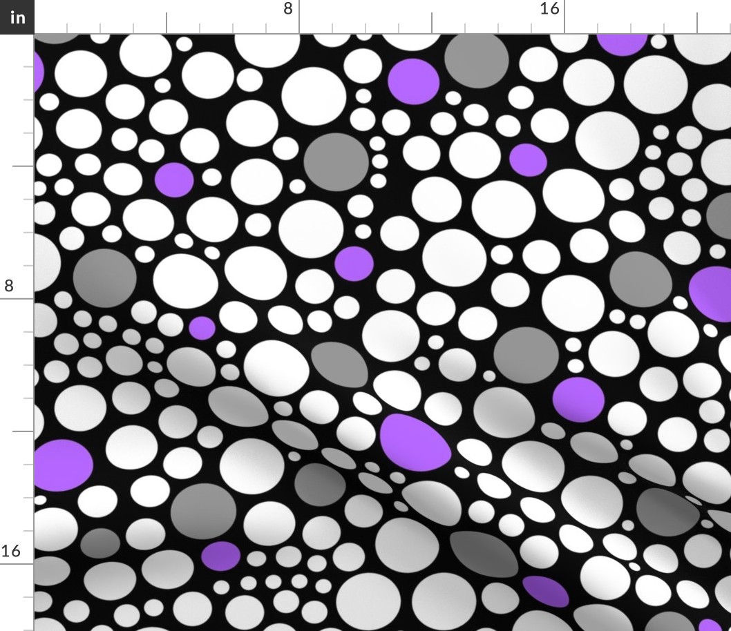 Purple Gray White Polka Dots on Black 