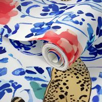 Preppy cheetah and blue and white chinoiserie jars