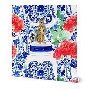 Preppy cheetah and blue and white chinoiserie jars