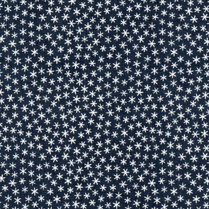 Reach for the Stars- Ditsy Boho Star- Bohemian Stars- Petal Solid Coordinate Navy Blue- White Stars in Indigo Blue Background- Dark Blue- Linen Texture- Starry Night- Snowflakes-  Small