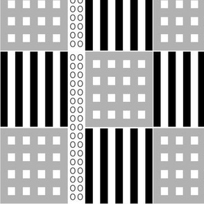 abstract lines, blocks and ovals,  black, white, gray