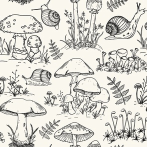 Large Scale - Black Shrooms & Snails Toile