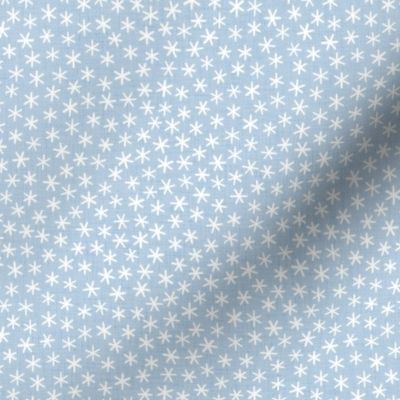 Reach for the Stars- Ditsy Boho Star- Bohemian Stars- Petal Solid Coordinate Sky Blue- White Stars in Pastel Blue Background- Light Baby Blue- Linen Texture- Snowflakes- Mini
