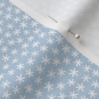 Reach for the Stars- Ditsy Boho Star- Bohemian Stars- Petal Solid Coordinate Sky Blue- White Stars in Pastel Blue Background- Light Baby Blue- Linen Texture- Snowflakes- Mini
