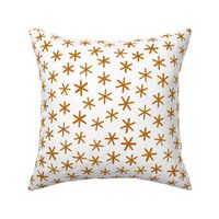 Reach for the Stars- Ditsy Boho Star- Bohemian Stars- Petal Solid Coordinate Desert Sun- Golden Mustard Stars on White Background- Linen Texture- Christmas Stars- Snowflakes- Large