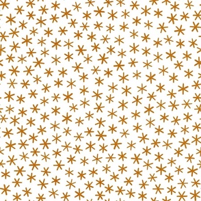 Reach for the Stars- Ditsy Boho Star- Bohemian Stars- Petal Solid Coordinate Desert Sun- Golden Mustard Stars on White Background- Linen Texture- Christmas Stars- Snowflakes- Medium