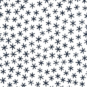 Reach for the Stars- Ditsy Boho Star- Bohemian Stars- Petal Solid Coordinate Navy Blue- Indigo Blue Stars on White Background- Dark Blue- Linen Texture- Snowflakes- Large