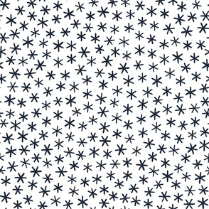 Reach for the Stars- Ditsy Boho Star- Bohemian Stars- Petal Solid Coordinate Navy Blue- Indigo Blue Stars on White Background- Dark Blue- Linen Texture- Snowflakes- Medium