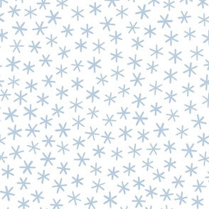Reach for the Stars- Ditsy Boho Star- Bohemian Stars- Petal Solid Coordinate Sky Blue- Pastel Blue Stars on White Background- Light Baby Blue- Linen Texture- Snowflakes- Large