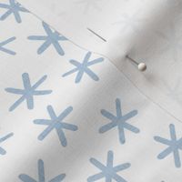 Reach for the Stars- Ditsy Boho Star- Bohemian Stars- Petal Solid Coordinate Sky Blue- Pastel Blue Stars on White Background- Light Baby Blue- Linen Texture- Snowflakes- Medium