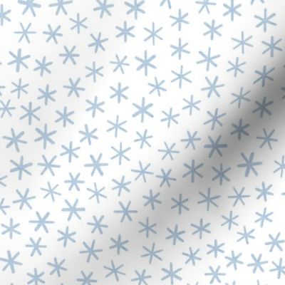 Reach for the Stars- Ditsy Boho Star- Bohemian Stars- Petal Solid Coordinate Sky Blue- Pastel Blue Stars on White Background- Light Baby Blue- Linen Texture- Snowflakes- Small