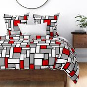 Squares Red Gray on Black Geometric  Large Scale 