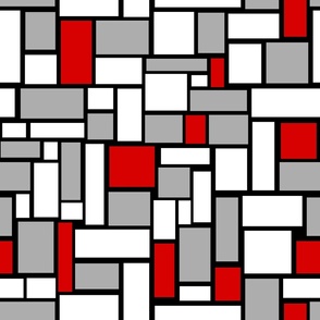 Squares Red Gray White on Black Geometric 21 inches 