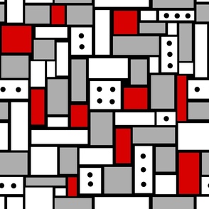 Squares Red White Gray on Black Geometric 