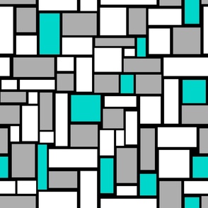 Squares Turquoise Blue Gray White on Black Geometric Large Scale 