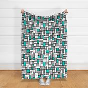 Squares Turquoise Blue Gray White on Black Geometric 21 inches 