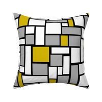 Squares Mustard Yellow Gray White on Black Geometric 21 inches 