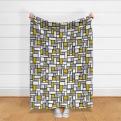 Squares Mustard Yellow Gray White on Black Geometric 21 inches 