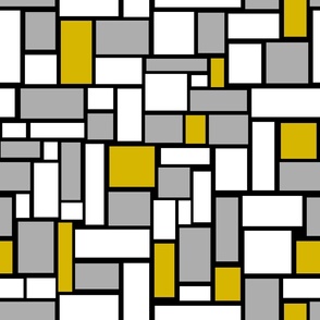 Squares Mustard Yellow Gray White on Black Geometric 21 inches 