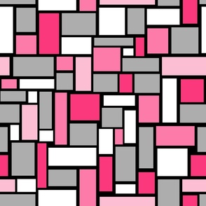 Squares Pink Gray White on Black Geometric 21 inches