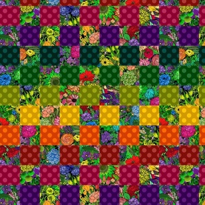 Colorful Checkerboard Polka Dot Patchwork Garden 