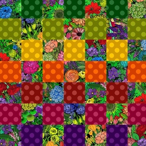 Colorful Checkerboard Polka Dot Patchwork Garden (large scale) 