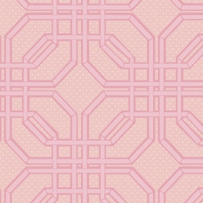 Classic Pink on Pink Geometric Chinooserie Lattice 