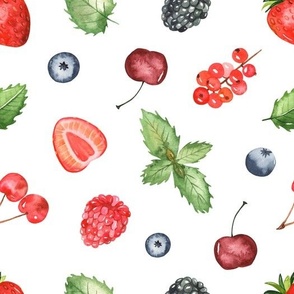 Watercolor Berries Fruit Pattern, Medium
