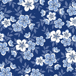 Floral Cherry Blossoms - Cobalt Blue - Large Scale