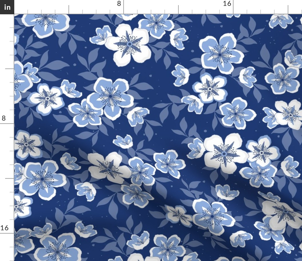 Floral Cherry Blossoms - Cobalt Blue - Large Scale