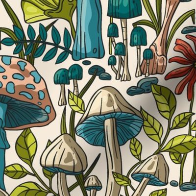 Mushroom Dreamy Enchanted Forest / Modern Mid Century Colors / Medium Scale 