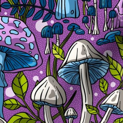 Mushroom Dreamy Enchanted Forest / Electric Purple / Large Scale or Wallpaper