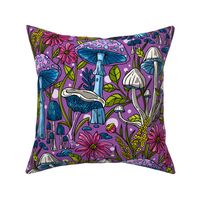 Mushroom Dreamy Enchanted Forest / Electric Purple / Large Scale or Wallpaper