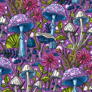 Mushroom Dreamy Enchanted Forest / Electric Purple / Large Scale or Wallpaper