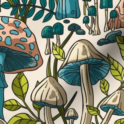 Mushroom Dreamy Enchanted Forest / Modern Mid Century Colors / Large Scale or Wallpaper