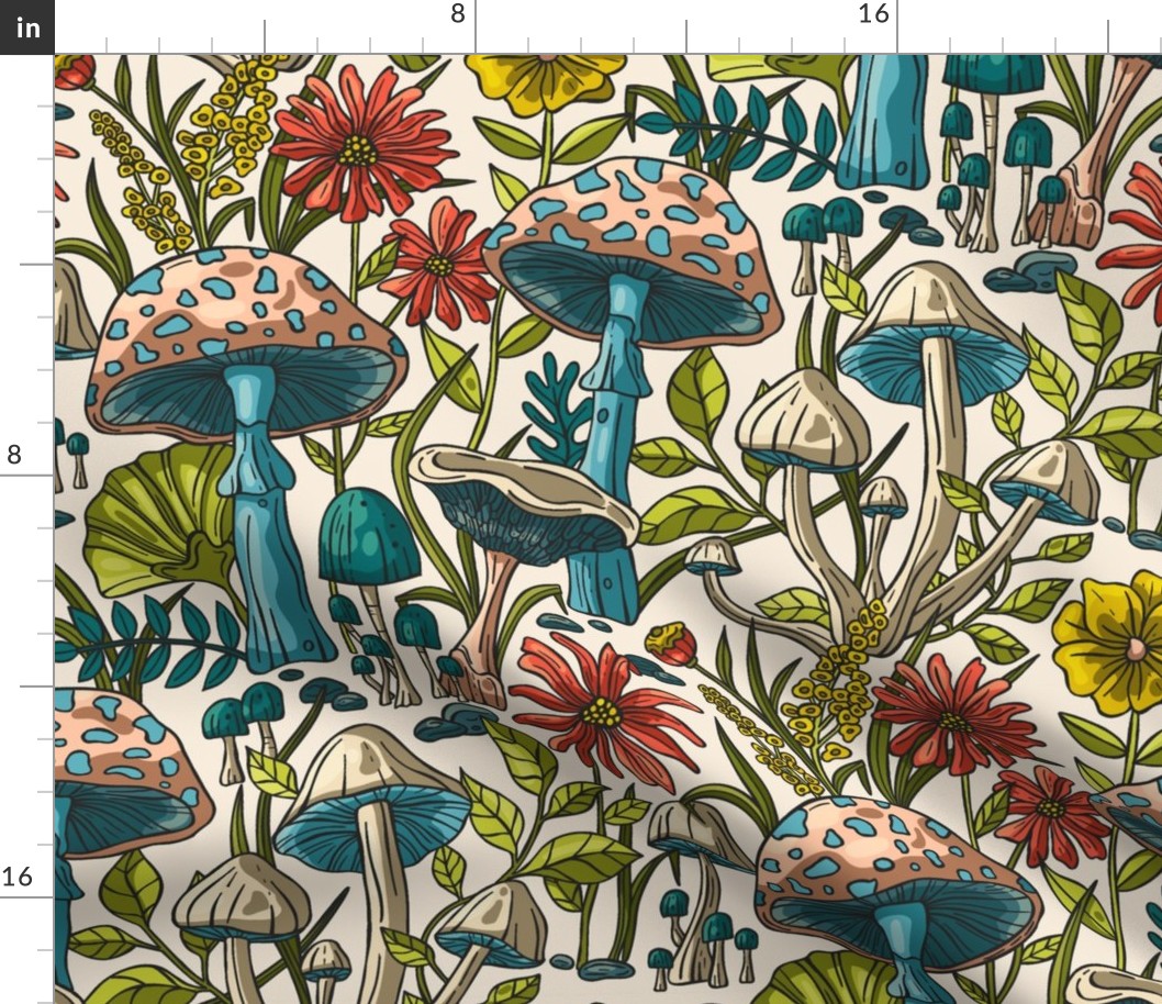 Mushroom Dreamy Enchanted Forest / Modern Mid Century Colors / Large Scale or Wallpaper