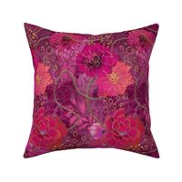 Decorative Floral Vintage Tapestry Design Fuchsia Pink And Gold Smaller Scale