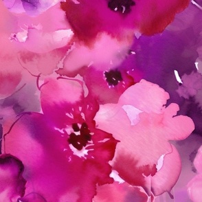 Abstract Watercolor Loose Flower Pattern Fuchsia Pink