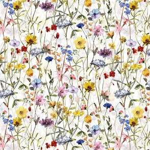 14" Dried Pressed Wildest Wildflowers Meadow   white- double layer -  for home decor Baby Girl and nursery fabric perfect for kidsroom wallpaper,kids room