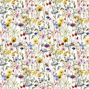 10" Dried Pressed Wildest Wildflowers Meadow   white- double layer -  for home decor Baby Girl and nursery fabric perfect for kidsroom wallpaper,kids room