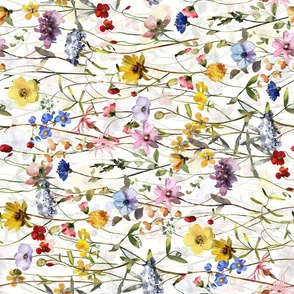 Turned left 18" Dried Pressed Wildest Wildflowers Meadow   white- double layer -  for home decor Baby Girl and nursery fabric perfect for kidsroom wallpaper,kids room