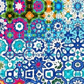 Mosaic,mediterranean,blue mandala art