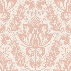 Medium Textured Floral Damask // conch shell pink on cream