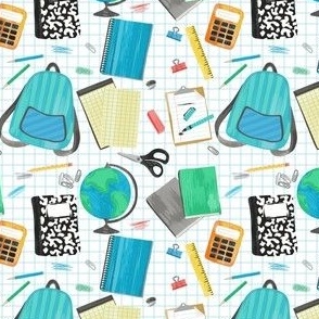 School Supplies On Graph Paper Watercolor