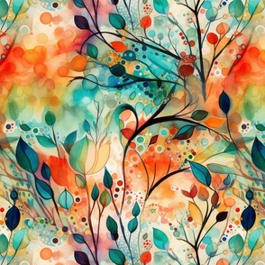 abstract geometric botanicals in orange and teal