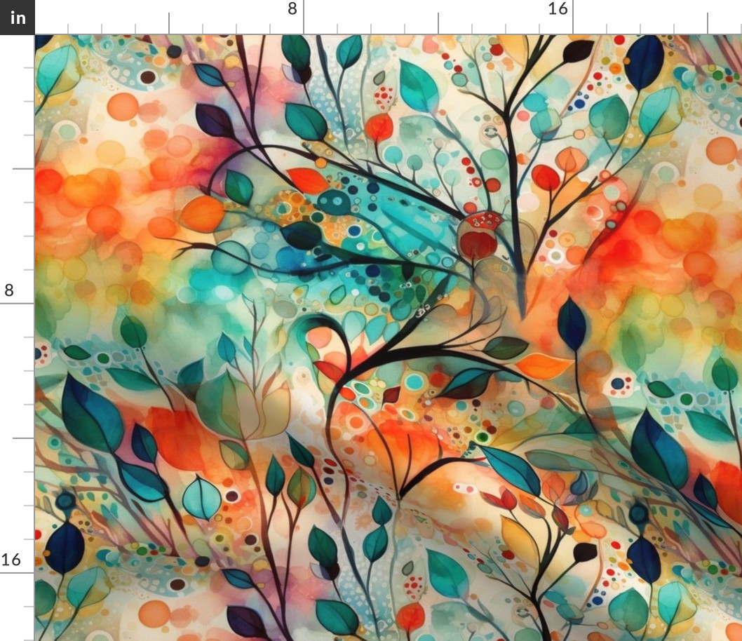abstract geometric botanicals in orange and teal