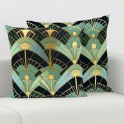 art deco fan in green and gold