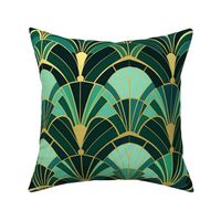 art deco fans in gold and green