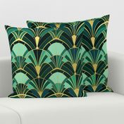 art deco fans in gold and green