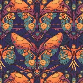 teal and orange deco butterflies